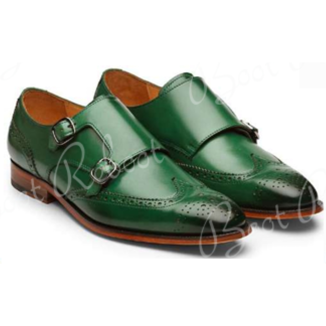 Leather Brogue Monk Straps Shoes